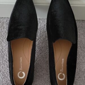 Women's Black Velvet Comfort Foam Flats